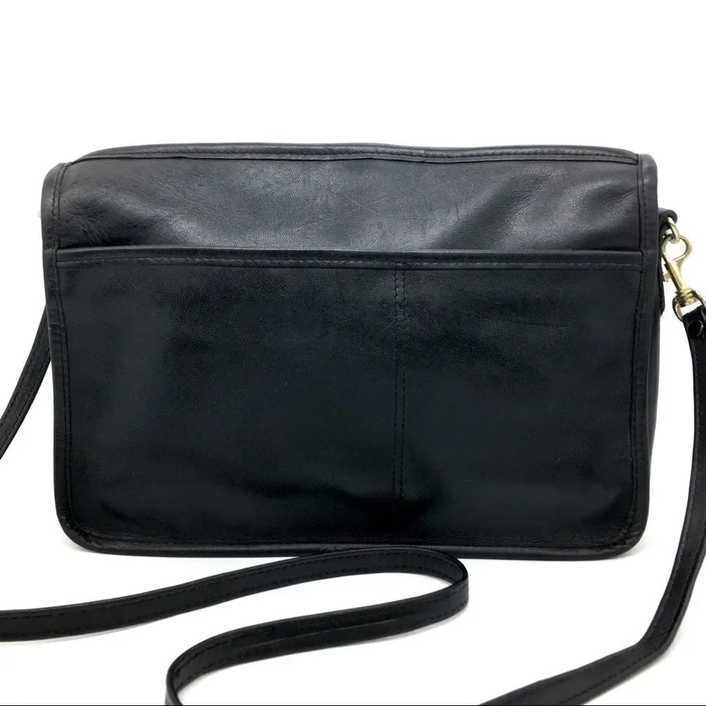 Vintage Almondo Classic Black Leather Shoulder Bag Purse